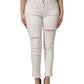 White Tattered Skinny Cotton Denim Jeans