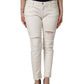 White Tattered Skinny Cotton Denim Jeans