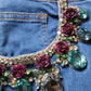 Blue Cotton Embellished BermudaDenim Shorts