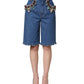 Blue Cotton Embellished BermudaDenim Shorts
