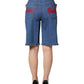 Blue Cotton Embellished BermudaDenim Shorts