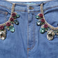 Blue Cotton Embellished BermudaDenim Shorts