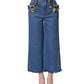 Blue Embellished Wide Cropped Denim Jeans