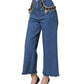 Blue Embellished Wide Cropped Denim Jeans
