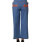 Blue Embellished Wide Cropped Denim Jeans