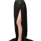 Black Crystal Embellished High Slit Skirt