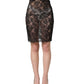 Black Floral Lace High Waist KneeLength Skirt
