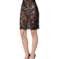 Black Floral Lace High Waist KneeLength Skirt