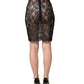 Black Floral Lace High Waist KneeLength Skirt