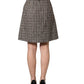 Brown Tweed Kick Pleat High Waist Mini Skirt