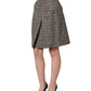 Brown Tweed Kick Pleat High Waist Mini Skirt