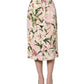 Pink Lilium Print High Waist Pencil Skirt