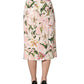 Pink Lilium Print High Waist Pencil Skirt