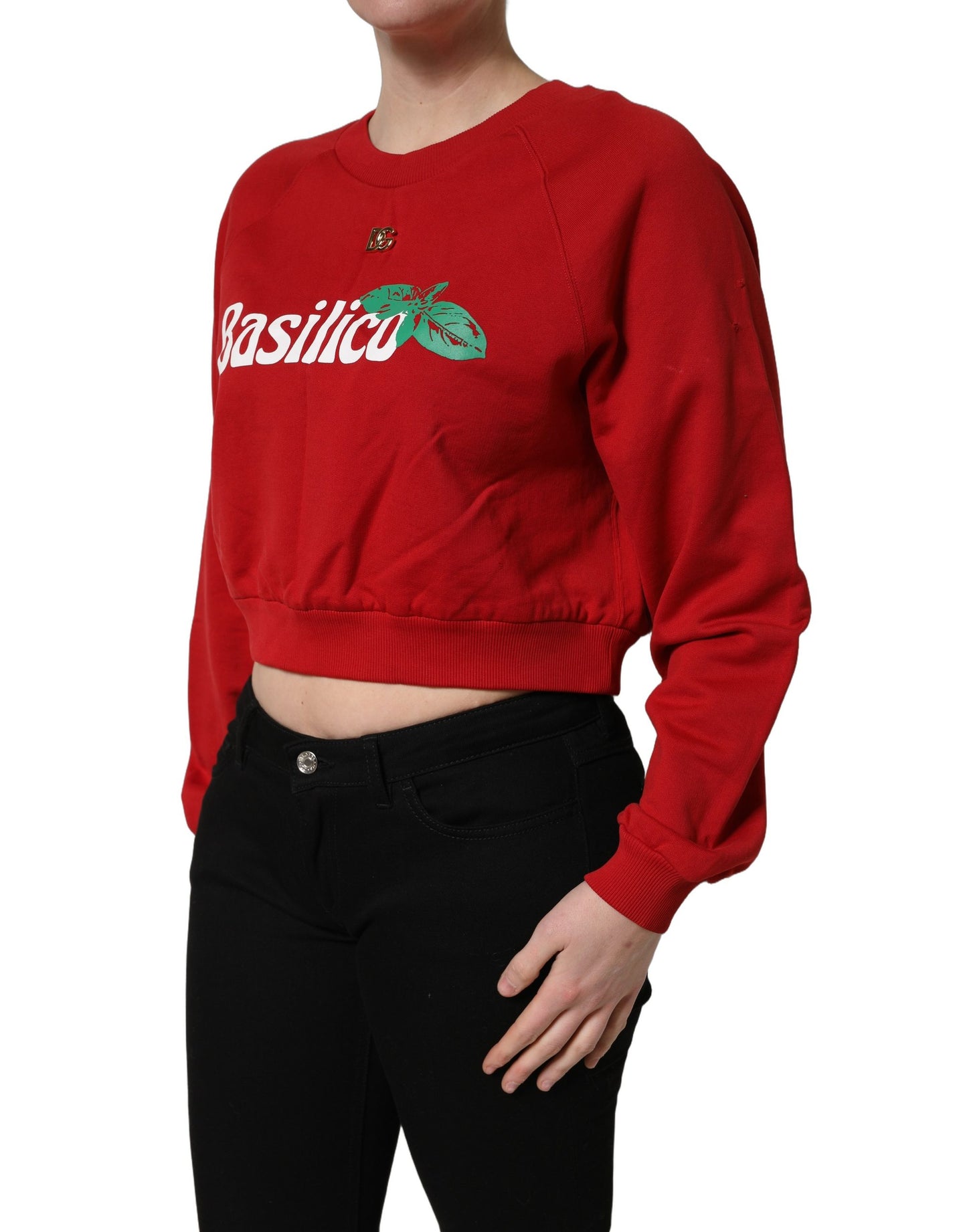 Red Cotton Cropped Basilico Sweatshirt Sweater