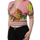 Pink Pineapple Vneck Short Sleeve Cropped Top