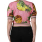 Pink Pineapple Vneck Short Sleeve Cropped Top