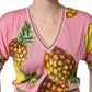 Pink Pineapple Vneck Short Sleeve Cropped Top