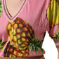 Pink Pineapple Vneck Short Sleeve Cropped Top