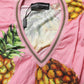 Pink Pineapple Vneck Short Sleeve Cropped Top
