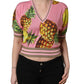 Pink Pineapple Vneck Short Sleeve Cropped Top
