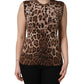 Brown Leopard Crew Neck Sleeveless Tank Top