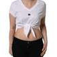 White Logo Embroidered TieWaist Cropped Top