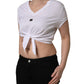 White Logo Embroidered TieWaist Cropped Top