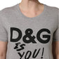 Gray Cotton Logo Printed Crew Neck T-shirt