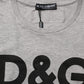 Gray Cotton Logo Printed Crew Neck T-shirt