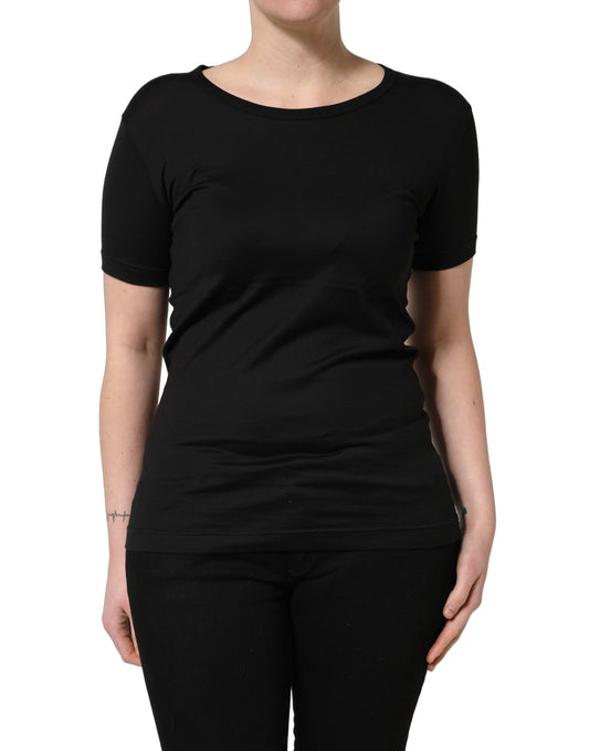 Black Cotton Round Neck Short Sleeves T-Shirt