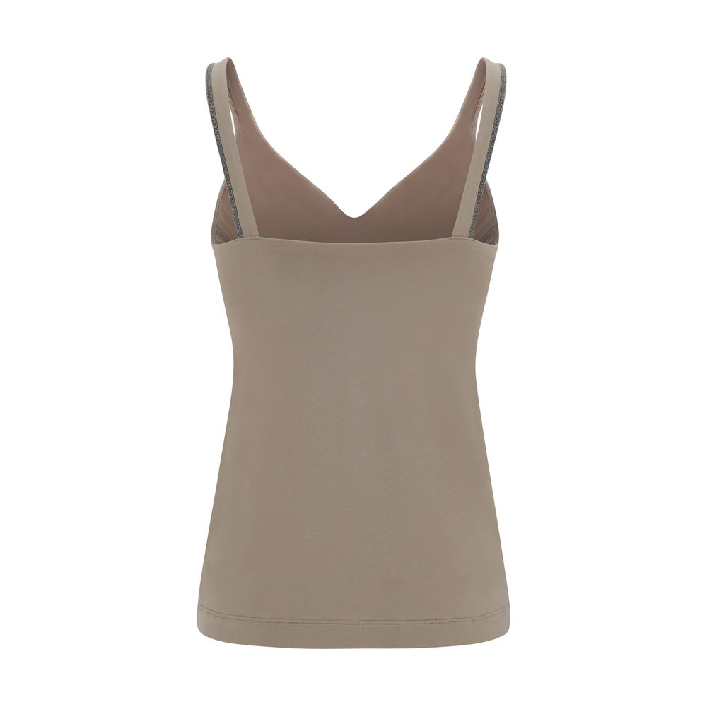 Beige Cotton Sleeveles T-Shirt