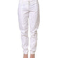 White Mid Waist Tapered Formal Trousers Pants