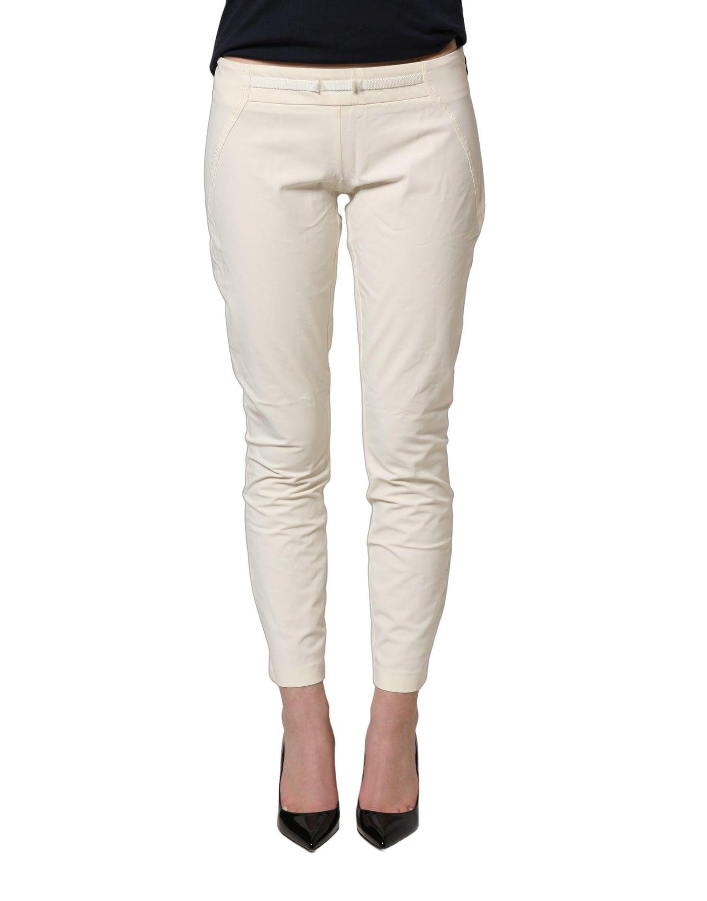 White Low Waist Skinny Women Trouser Pants