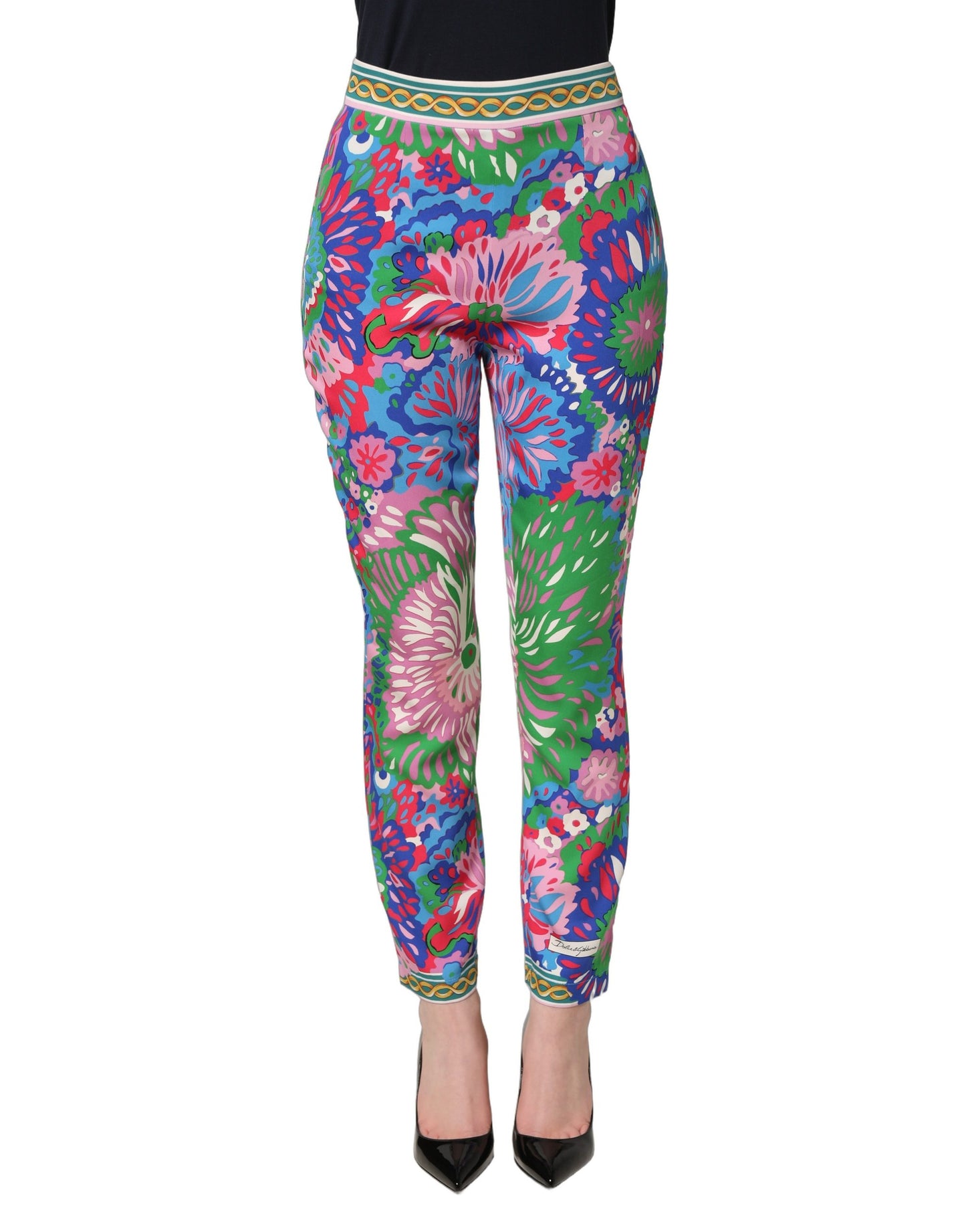 Multicolor Floral Stretch Jersey Leggings Pants