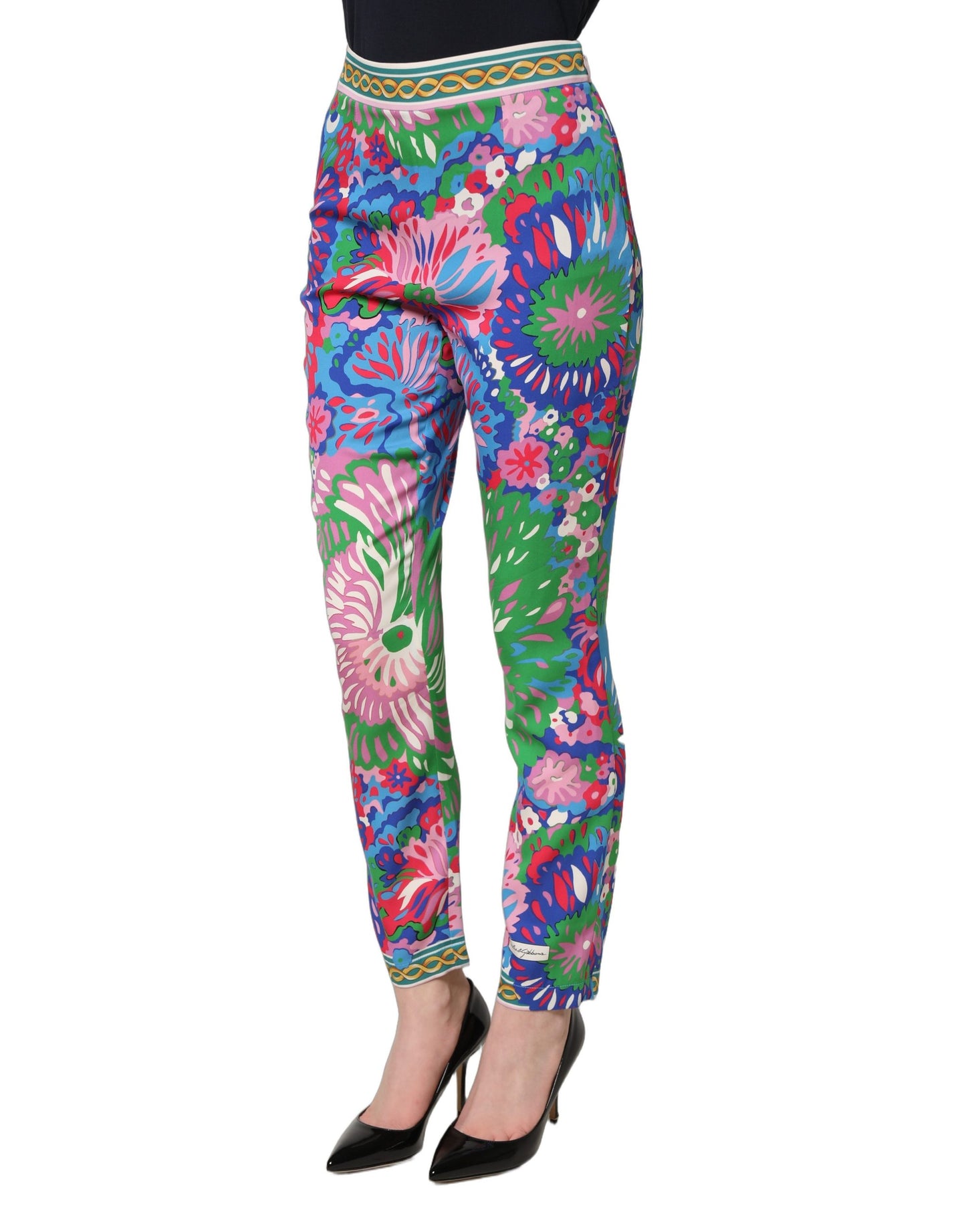 Multicolor Floral Stretch Jersey Leggings Pants