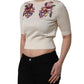 Beige Floral Print Silk CrewNeck Pullover Top