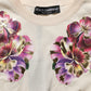 Beige Floral Print Silk CrewNeck Pullover Top