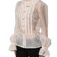 White Ruffled Sheer Silk Buttoned Blouse Top
