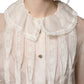 White Ruffled Sheer Silk Buttoned Blouse Top