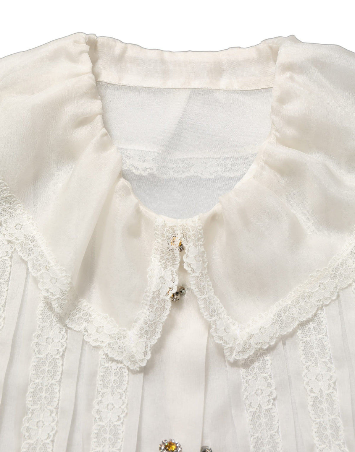 White Ruffled Sheer Silk Buttoned Blouse Top