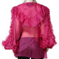 Fuchsia Sheer Chiffon Buttoned Blouse Top