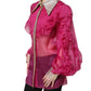 Fuchsia Sheer Chiffon Buttoned Blouse Top
