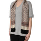 Gray Cotton V-neck Owl Silk Scarf Top T-shirt
