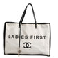 Ladies First White and Black Canvas Shopper Tote Bag