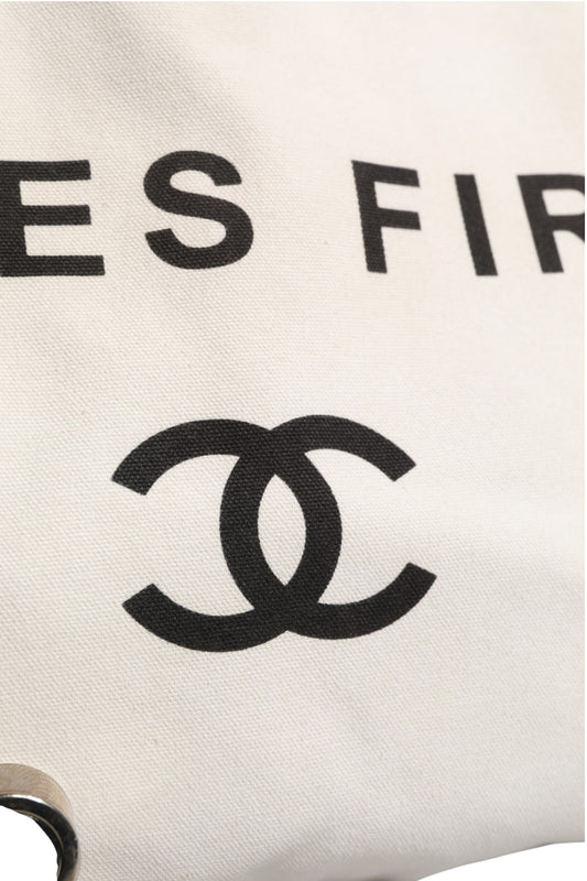 Ladies First White and Black Canvas Shopper Tote Bag