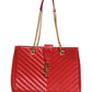 Red Chevron Quilted Grained Leather Monogram Tote Bag