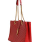 Red Chevron Quilted Grained Leather Monogram Tote Bag