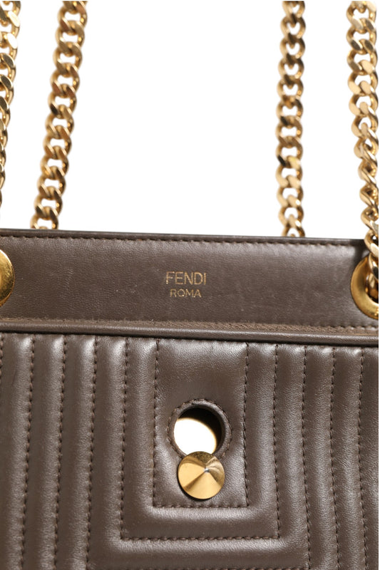 Brown Quilted Lambskin Leather Dotcom Click Small Shoulder Bag