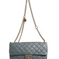 Blue Quilted Leather Crown Flap Shoulder Bag