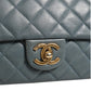 Blue Quilted Leather Crown Flap Shoulder Bag